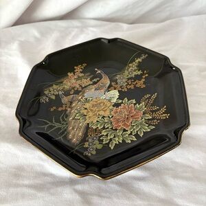 Vintage ceramic peacock gilded plate vanity tray home decor china black Japan